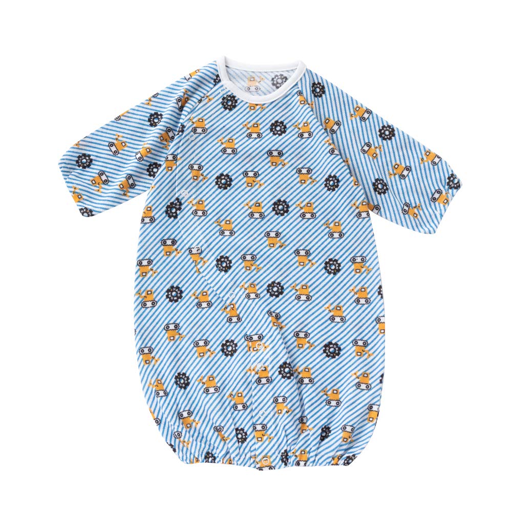 

de Рисунок Бульдозера Короткий Вафельный На кнопках Новорожденный Хлопок Сделано в Японии [Крем Коко] Двусторонний [Замена ластовицы/2way] 100% [Весна/Лето синий