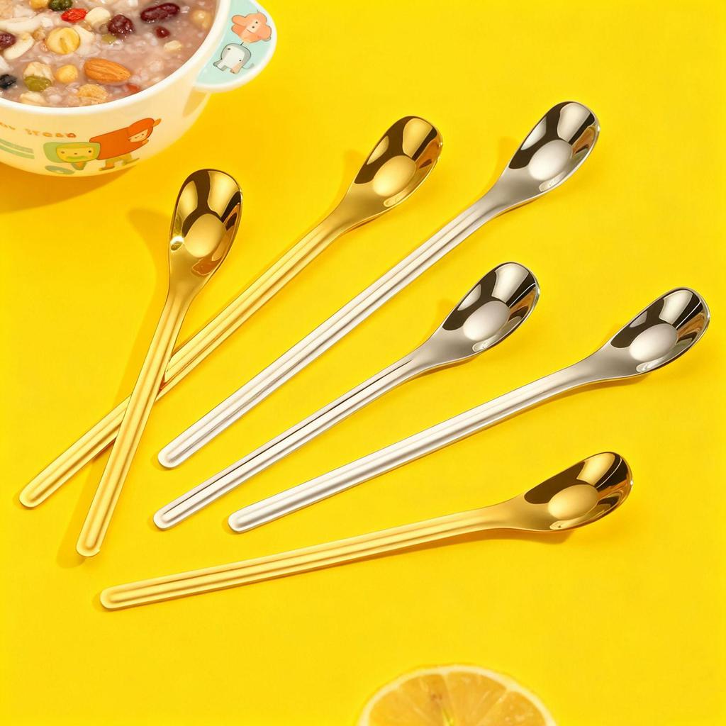 304 Stainless Steel Yuanbao Children's Long Handle Dessert & Mixing Spoon