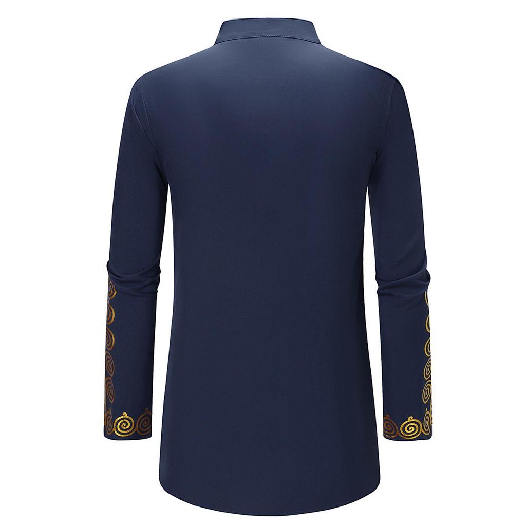 Men's Shirt - Autumn/Winter Casual Stand Collar, Hot Stamping, Medium Long Style (CG9)