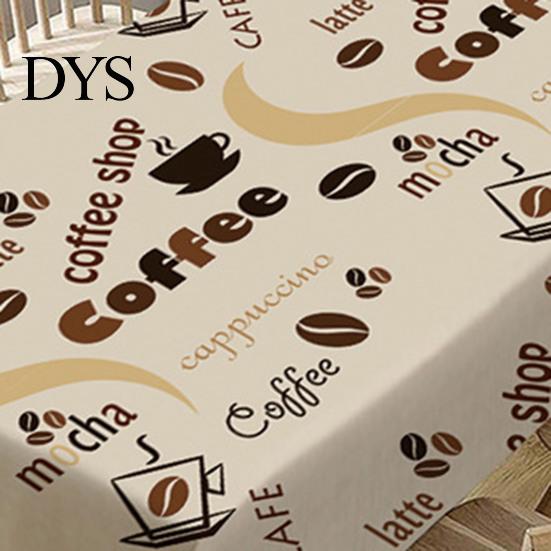 Dining Table Cover Waterproof Wrinkle Free Flax Coffee Pattern Cloth Printed Vintage Versatile Linen for Home
