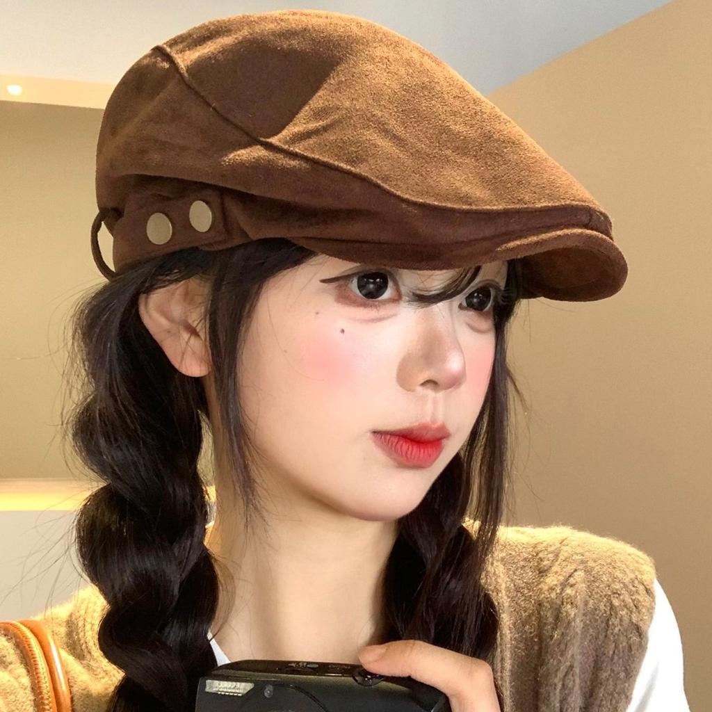 Autumn and winter vintage British Fengbao boy hat, versatile for women, face-enhancing little wool artist's hat, men's solid color octagonal hat