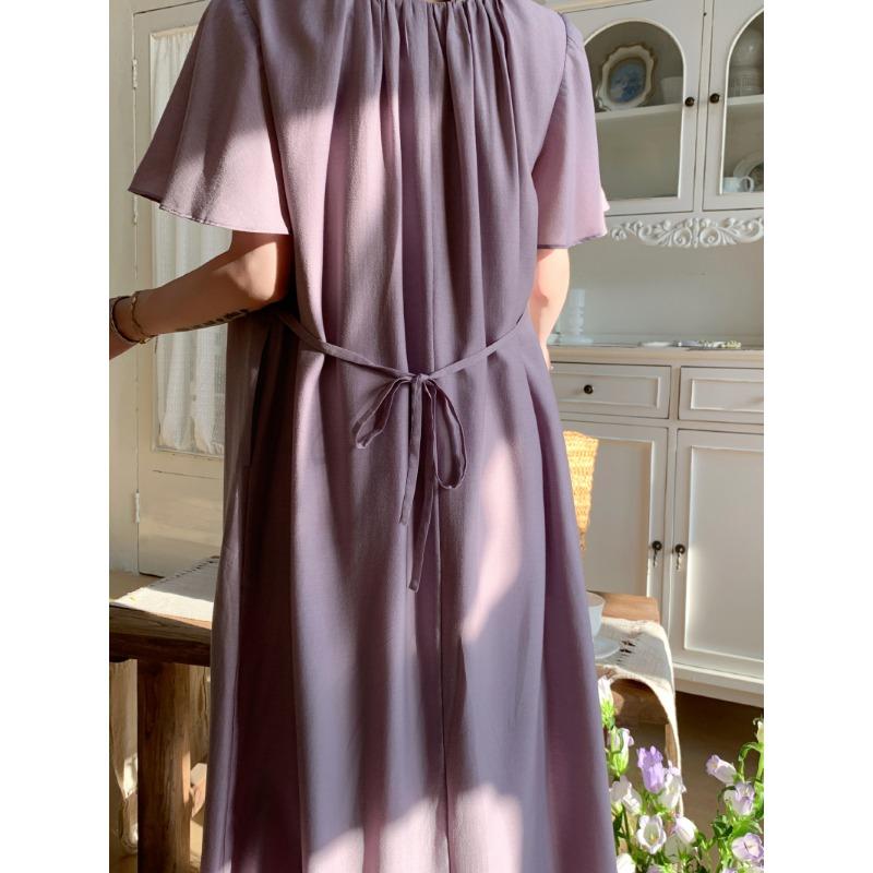 DIMANAF 2025 Summer Plus Size Dress Women Vintage Dress Basic Long Elegant Loose Casual Pleated Dress