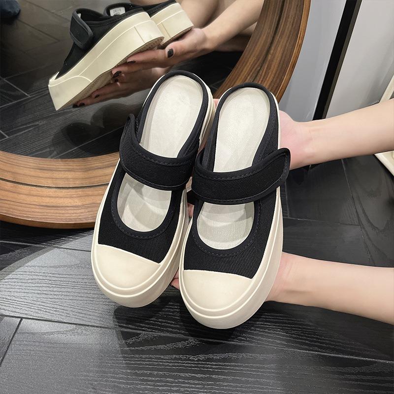 

Сандалии-полушлепки Мэри Джейн из массивной парусиновой ткани 37 чёрный