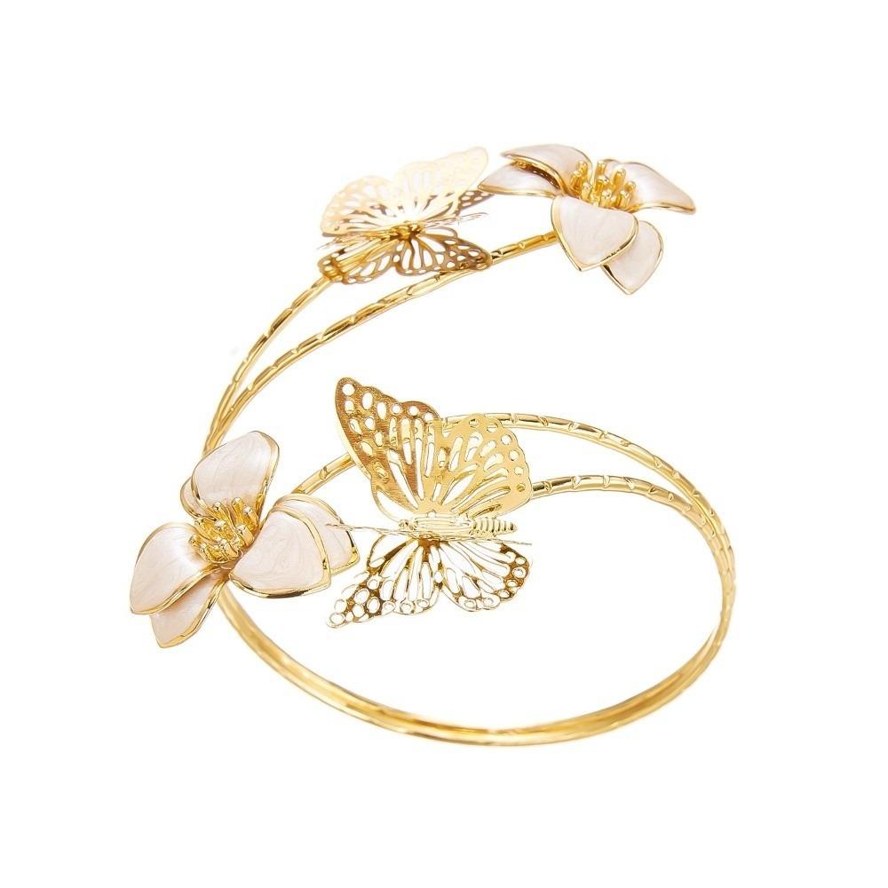 Enamel Glaze Flower Bracelet Drip Oil Butterfly Armband Exquisite Open Arm Bangle  Hand Jewelry белый