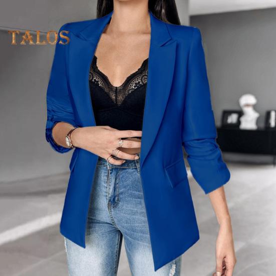 Women Suit Coat Lapel Long Sleeve Flap Pockets Suit Jacket Solid Color Open Front Office Lady Business Outwear