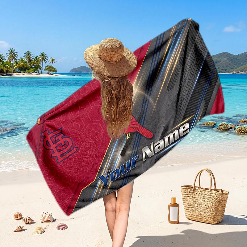 St. Louis Cardinals Customized Name Text Beach Towel, Soft Absorbent Towel Beach Pool Travel Personal Gift