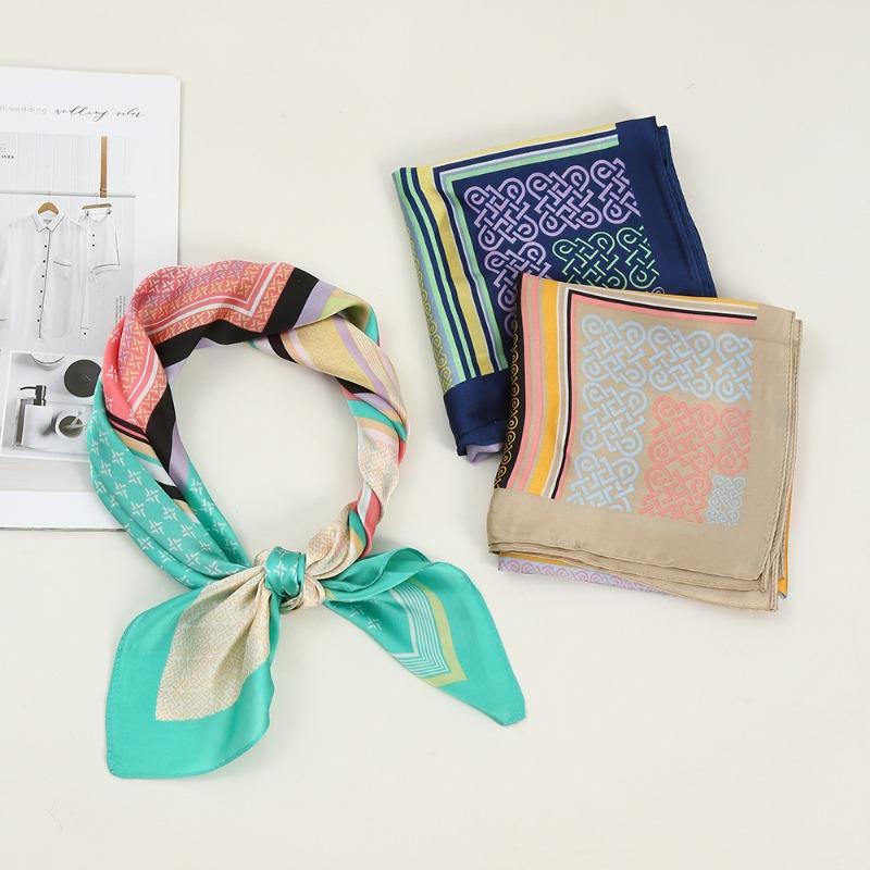 68cm Rainbow Striped Printed Scarf Women's New Style Emulated Silk Scarfs Fashion Versatile Clothes Bag Accessories Scarf