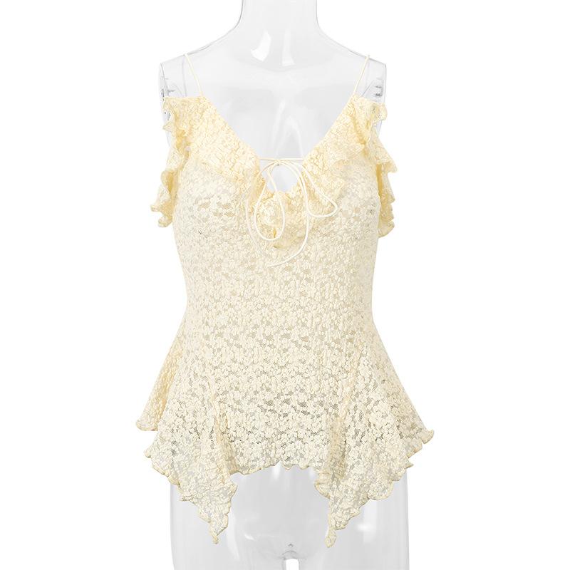 2026 Spring/Summer New Women's Sweet Style Irregular Lace-Up Camisole Top