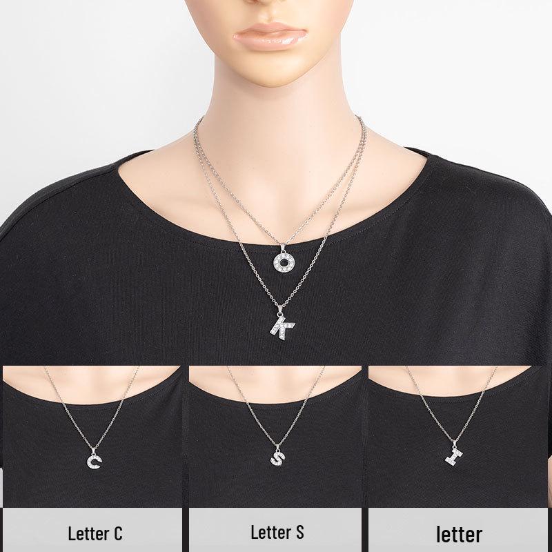 European & American Diamond Letter Pendant Necklace for Women - Stainless Steel Jewelry