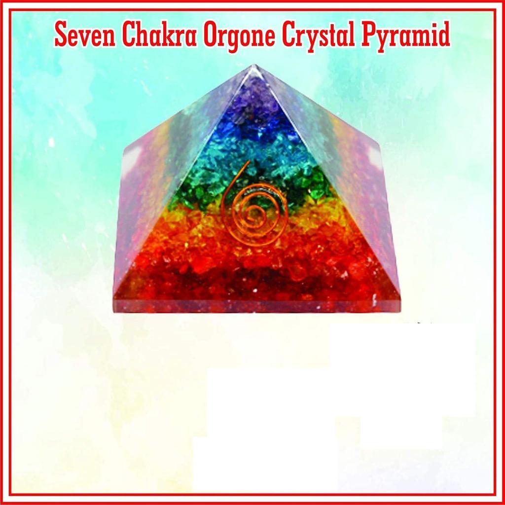 Resin Medium Size Multicolor Set of 1 Seven Chakra Multi Stone Orgone Crystal Pyramid for Reiki Healing, Vastu Correction, Meditation, Aura Cleaning