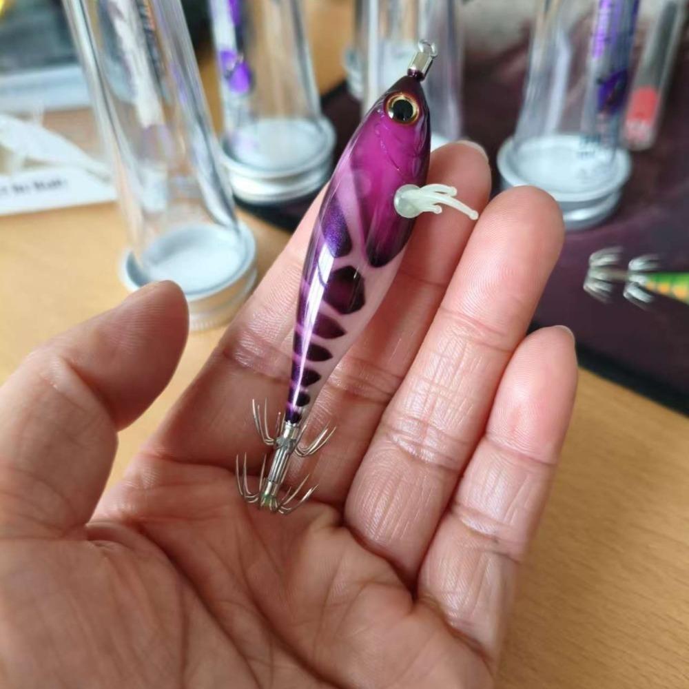 

55мм 5.2г Приманка для кальмара-каракатицы Светящаяся деревянная приманка-креветка Крючок Джиг для кальмара Морская рыбалка D