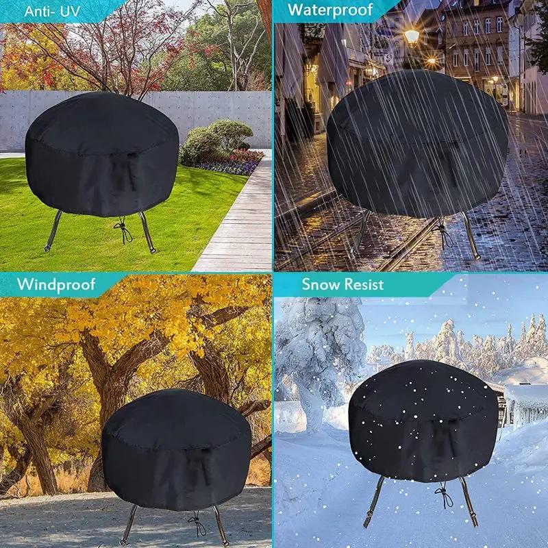 600D Heavy Fire Pit Cover Rainproof Home Round Barbecue Rack Covers Gas Charcoal Brazier Grill Furniture Universal UV Protector