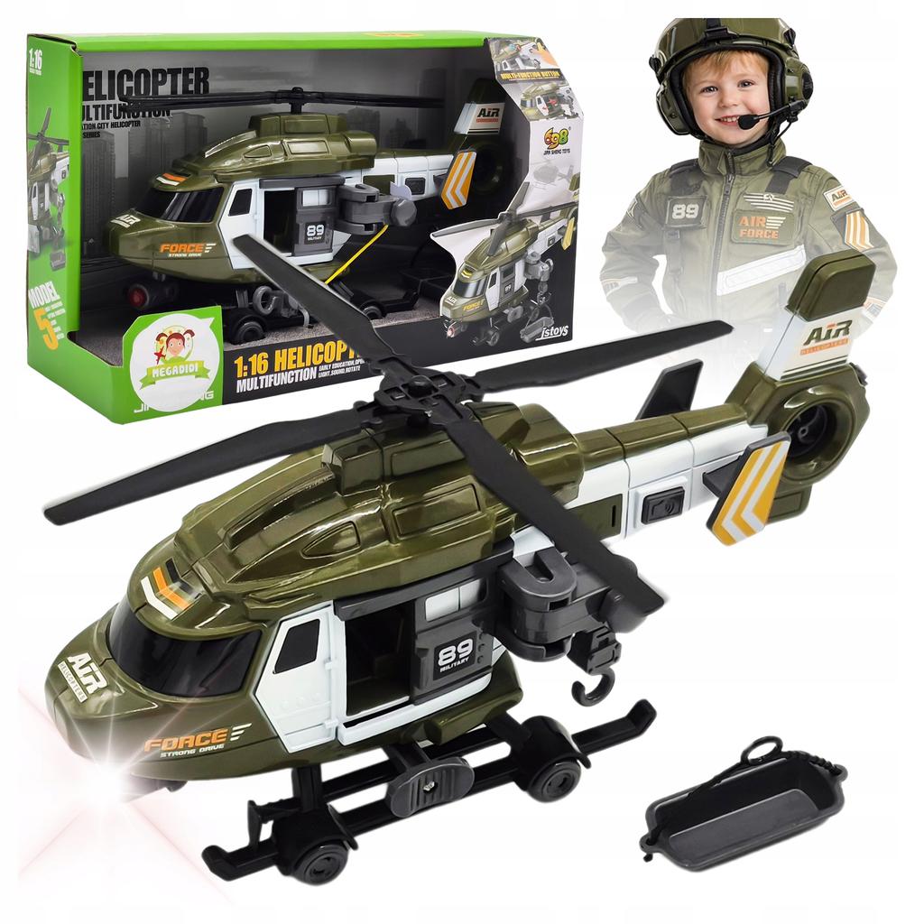 Interactive Military Toy Helicopter Winch Lights Sounds
