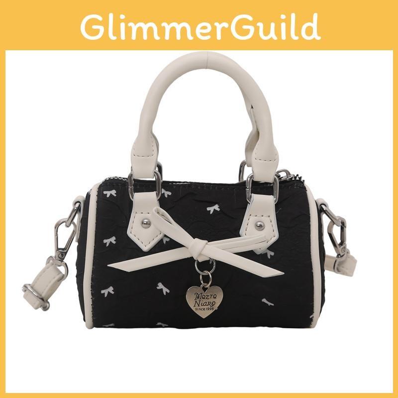 Childrens Retro Bow Printed Crossbody Bag With Bow And Metal Heart Decoration