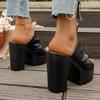 Damen Plateau-Slipper mit klobigem Absatz, Runde Zehenpartie, Einfarbige, Übergröße, Freizeit-Sandalen