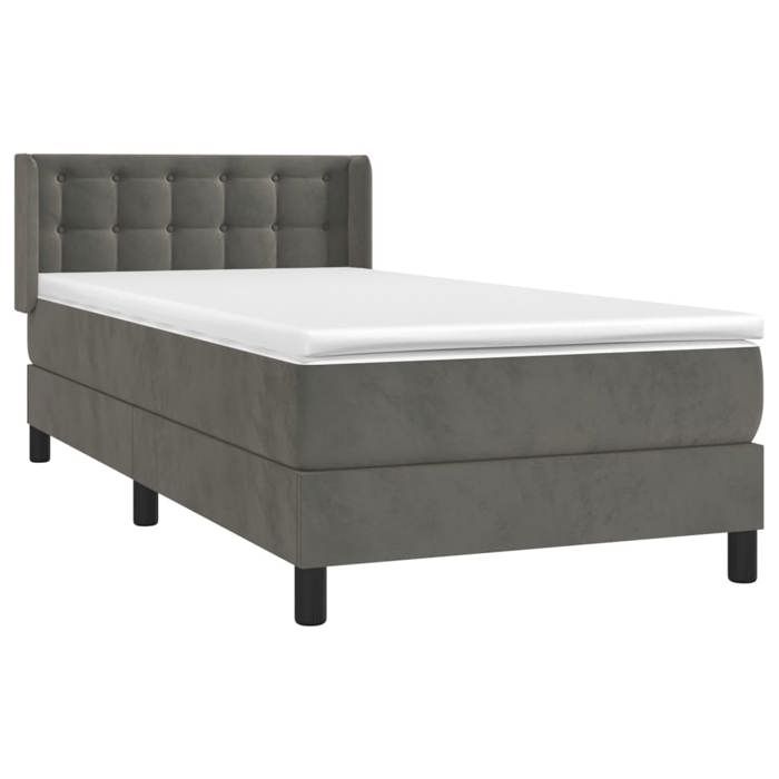 3131166 vidaXL Bed with Divan Base and Mattress Dark Grey 80x200 Cm Velvet