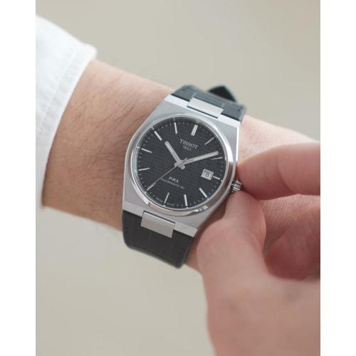 Tissot PRX Men's Watch with Leather Strap and Black Dial, Officially Imported, Model T1374071605100