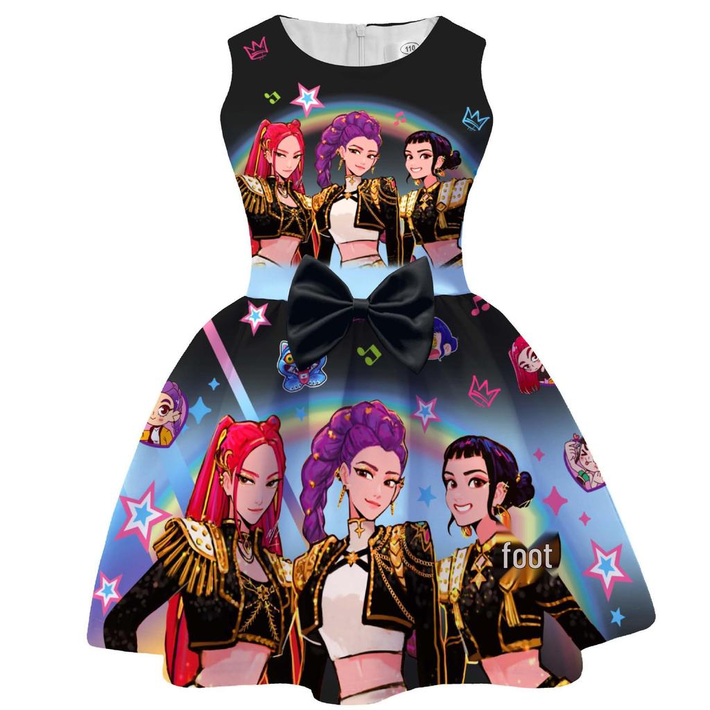 Dívčí skupina Lovců démonů Tištěné Dětské Formální Šaty s Mašlí