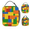 Building Blocks Printed Lunch Bag Construction Brick Retro Lunch Box Outdoor Picnic Convenient Tote Food Bags Print Cooler Bag