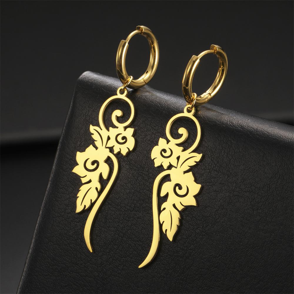 My Shape Flower Vines Filigree Drop Earrings Stainless Steel Dangle Earring Gold Color Women Hanging Earrings Jewelry Girls Gift
