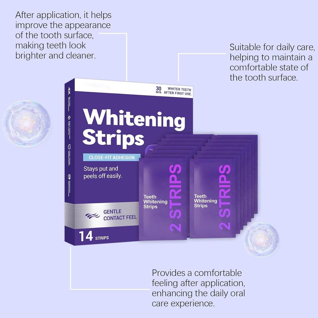 Purple Teeth Whitening Strips, Daily Purple Whitening Strips for Surface Stain Reduction & Natural Shine, Pack of 14