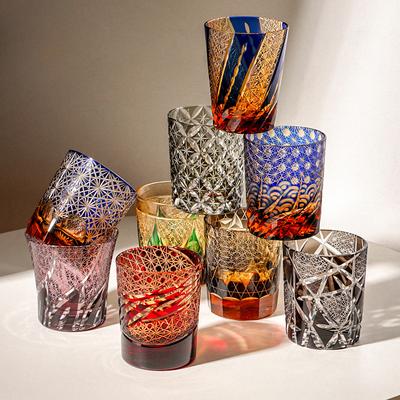 Japanese Light Luxury Crystal Glass Pure Hand-carved Set Color Whistle Cup Wine Glass Whiskey Cup 1PC