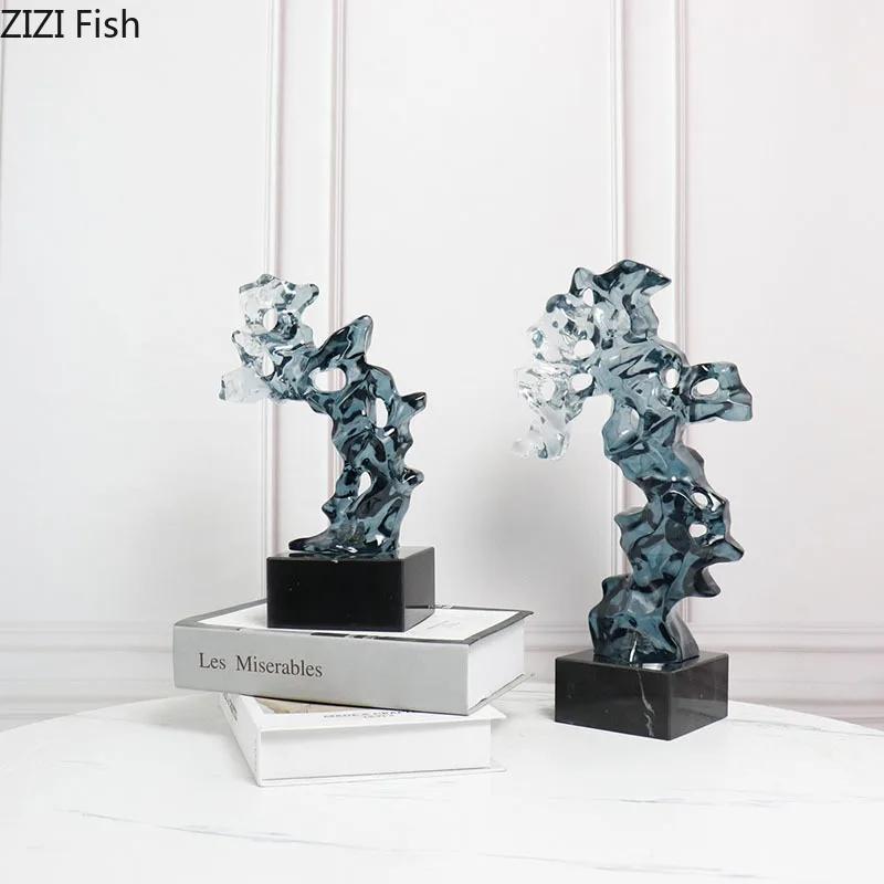 Transparent Taihu Stone Rockery Creative Resin Crafts Sculpture Desk Ornaments Artwork Living Room Decoration Modern Home Decor