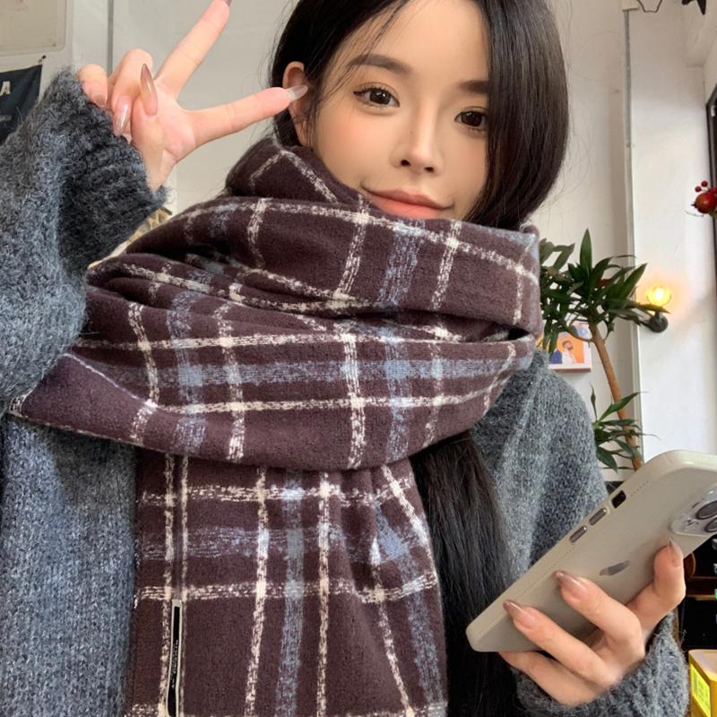 Nowy Dzianinowy Vintage Casual Szalik Chusta na Głowę Zimowy Kobiety Mężczyźni Kratka Ciepły Szalik Pashmina Mujer Kobieta Mężczyzna Okrycie Pareo Szal Unisex