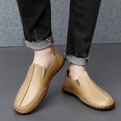 Men's Loafers Brown Hiking Shoes Slip On Moccasins Driving Shoes Casual Handmade Leather Outdoor Black Wide Shoes for Father