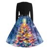 Women's Casual Fashion V Neck Long Sleeve Christmas Printed Party Vintage Long Dresses