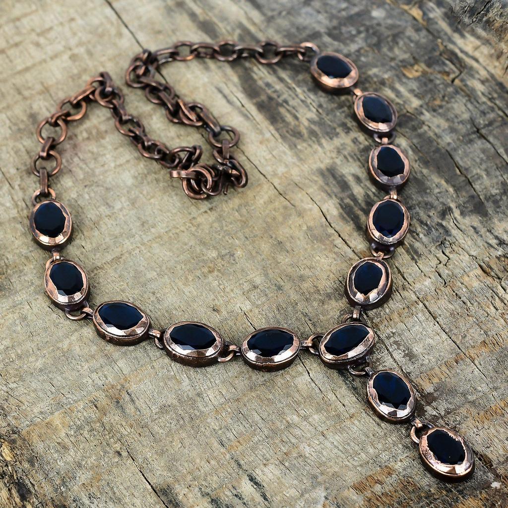 Facettierte Iolith-Halskette elektrogeformte Kupfer verstellbare Kettenhalskette handgefertigter Boho-Schmuck Edelstein-Halskette Geschenke für sie Kupferschmuck