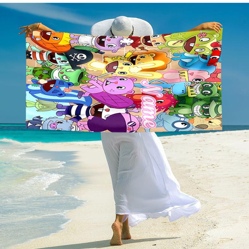 Personalized customized proof beach towel with Happy Tree Friends pattern - soft, absorbent,quick-drying,perfect swimming,camping&bathing