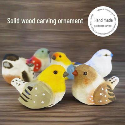 Handmade Wooden Bird Carvings - Adorable Chubby Chick Decor Items