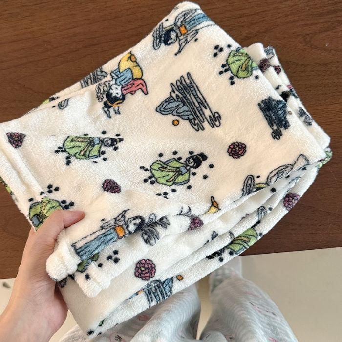 Korean Style Women's Fleece Pajama Pants - Flannel Cartoon Design for Autumn and Winter