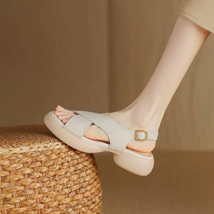 French soft leather cross-toed sandals summer new casual comfortable platform sandals outside