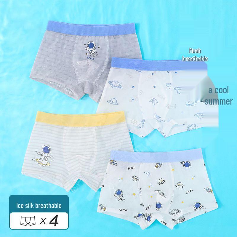 Boys' Cotton Antibacterial Summer Ice Silk Mesh Boxer Briefs