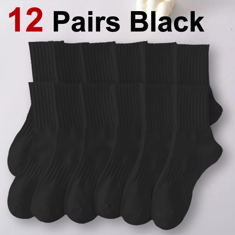 6/12 Pairs Men Solid Color Mid Tube Socks Fashionable Black White Color Sweat Absorbing Soft Comfortable Casual Sports Socks