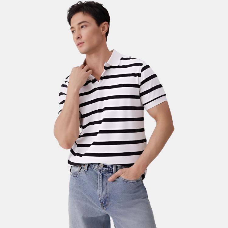 Levis Casual Soft Comfortable Striped Simple Short Sleeve Polo Shirt Men Polo Shirts Black White 003MT-0003