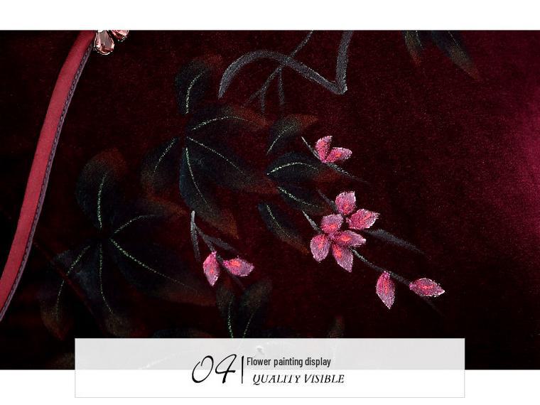 Elegant Hand-Painted Retro Cheongsam Dress: Fashionable, Comfortable, Breathable, Slim-Fit with Stand-Up Collar for Mothers.
