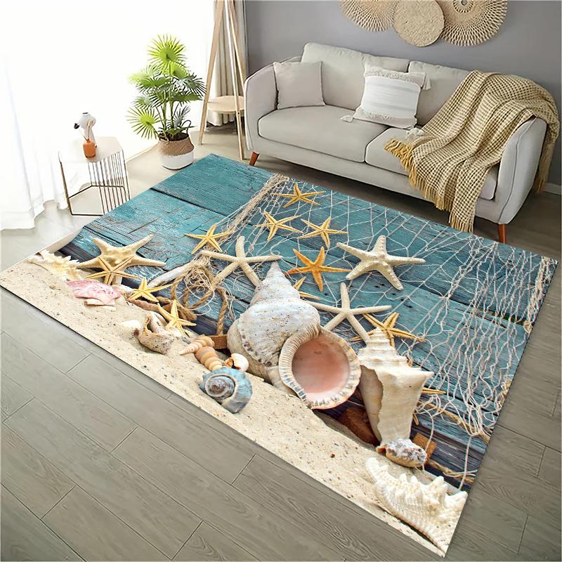 Ocean and Beach 3D Printing Large Area Carpets for Home Living Room  Kids Bedroom Sofa Doormat Kitchen Floor Rugs Anti-slipDecor