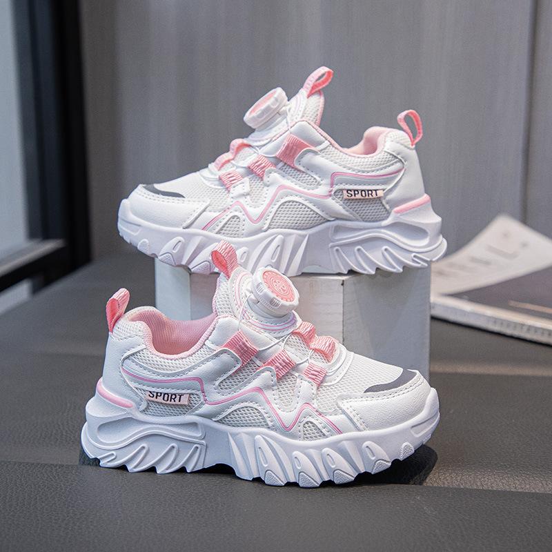 Children's Sneakers 2025 Spring and Autumn New Boys' Sneakers Mesh Breathable Middle and Old Children's Rotating Buttons Girl Tide