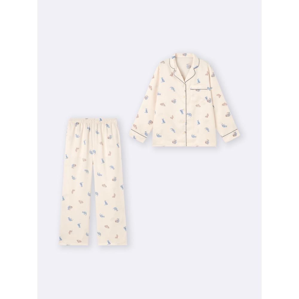 GU by Uniqlo Satin Pajamas  Long Sleeves   Long Pants   Cat 