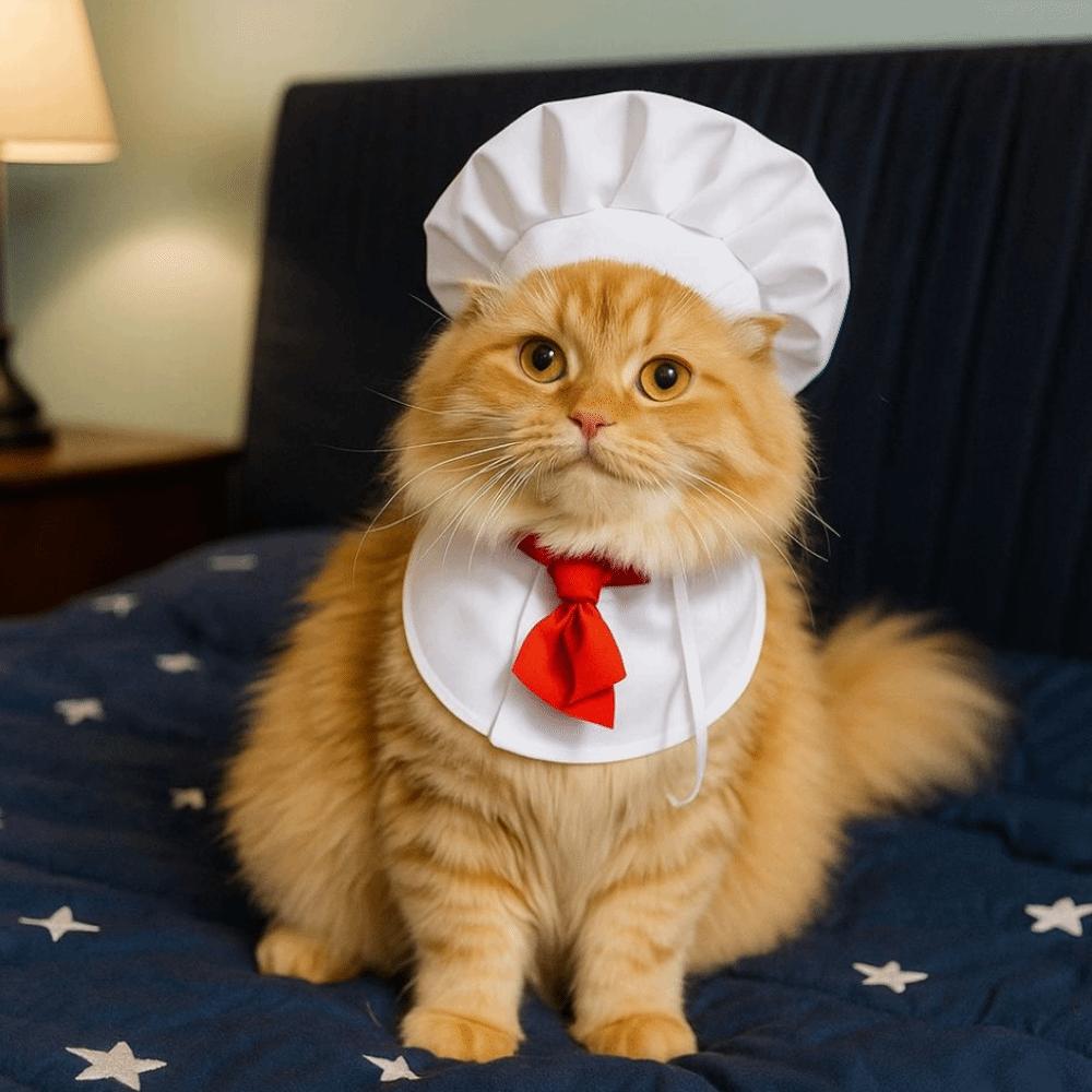 Cute Chef Hat Set Adjustable Cat Cosplay Hat Pet Accessories Pet Cooking King Hat Pet Fashion Show