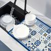 1Pcs Rubber Drying Mat With Retro Blue Simple Print For Coffee Shop Kitchen Carpet Tableware Durable Diatom Mud Table Mat Pet Mat Coffeeware