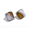 Yhpup Stainless Steel Caramel Resin Square Stud Earrings Statement Metal Waterproof Vintage Stylish France Jewelry Bijoux Femme