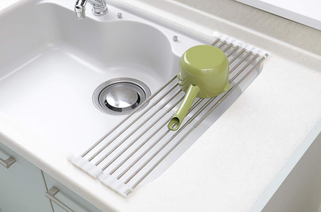 Takagi WATER AREA 2 Foldable Expandable Pipe Tray Cooking Space Drainer Folds Up for Compact Storage Adjustable To Fit Your Sink Stainless Steel Sink
