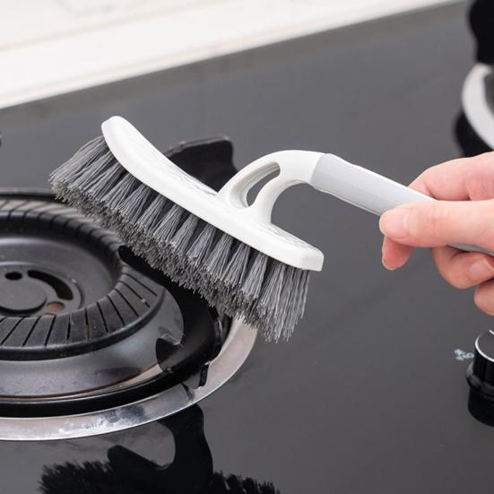 Floor Brush Ergonomic Non-slip Handle Tough Bristles Labor-saving Bathroom Toilet Handled Notch Ground Seam Brush for Hotel