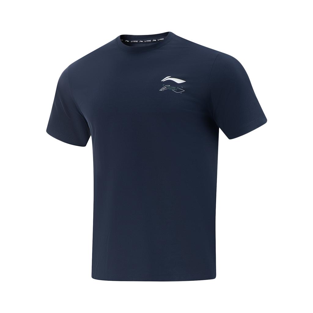 Li-Ning Quick-Dry Simple Letter Logo Print Comfortable Round Neck Short Sleeve T-Shirt Men Tops Navy-Blue ATSV399-10
