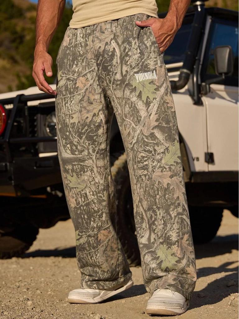 YOUNGLA Pánské maskáčové volné ležérní kalhoty: Digitální potisk, Trendy a Volný střih.