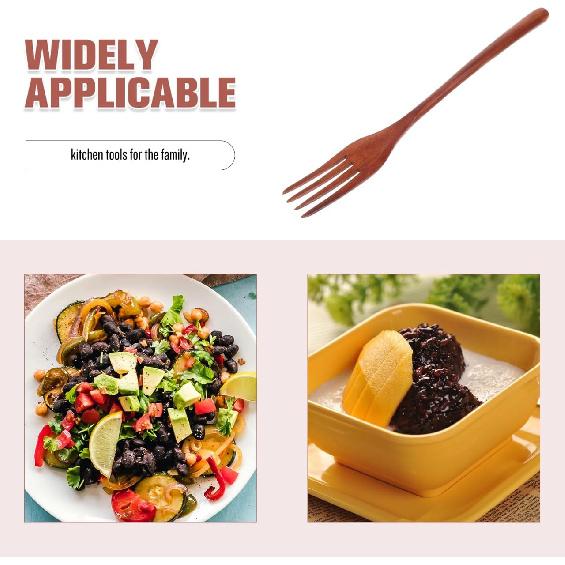 Smooth Wooden Kitchen Utensil Handle Mixing Fork for Cooking, Serving and Salad Preparation - Everyday Use